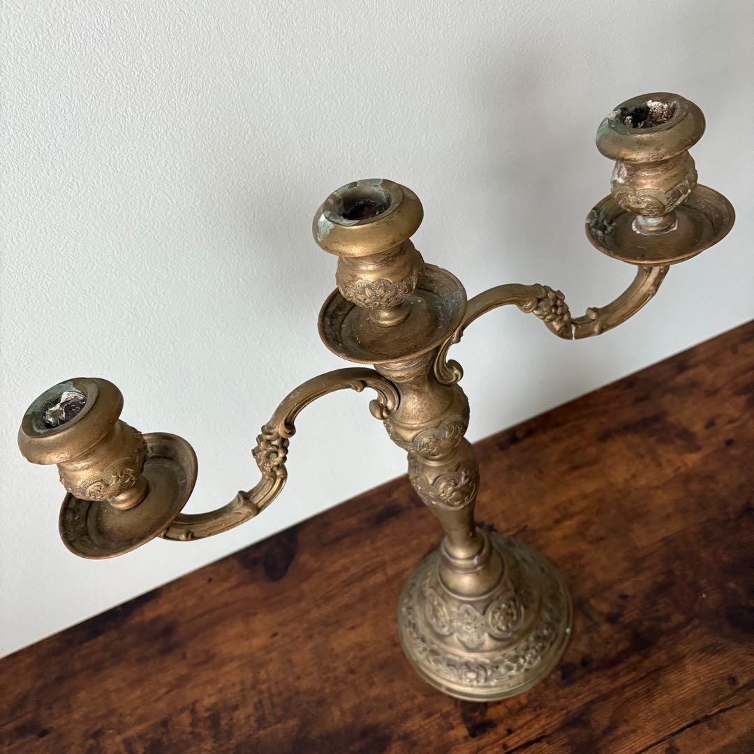 【アンティーク】真鍮製 3灯式 キャンドルスタンド / 燭台 店舗什器