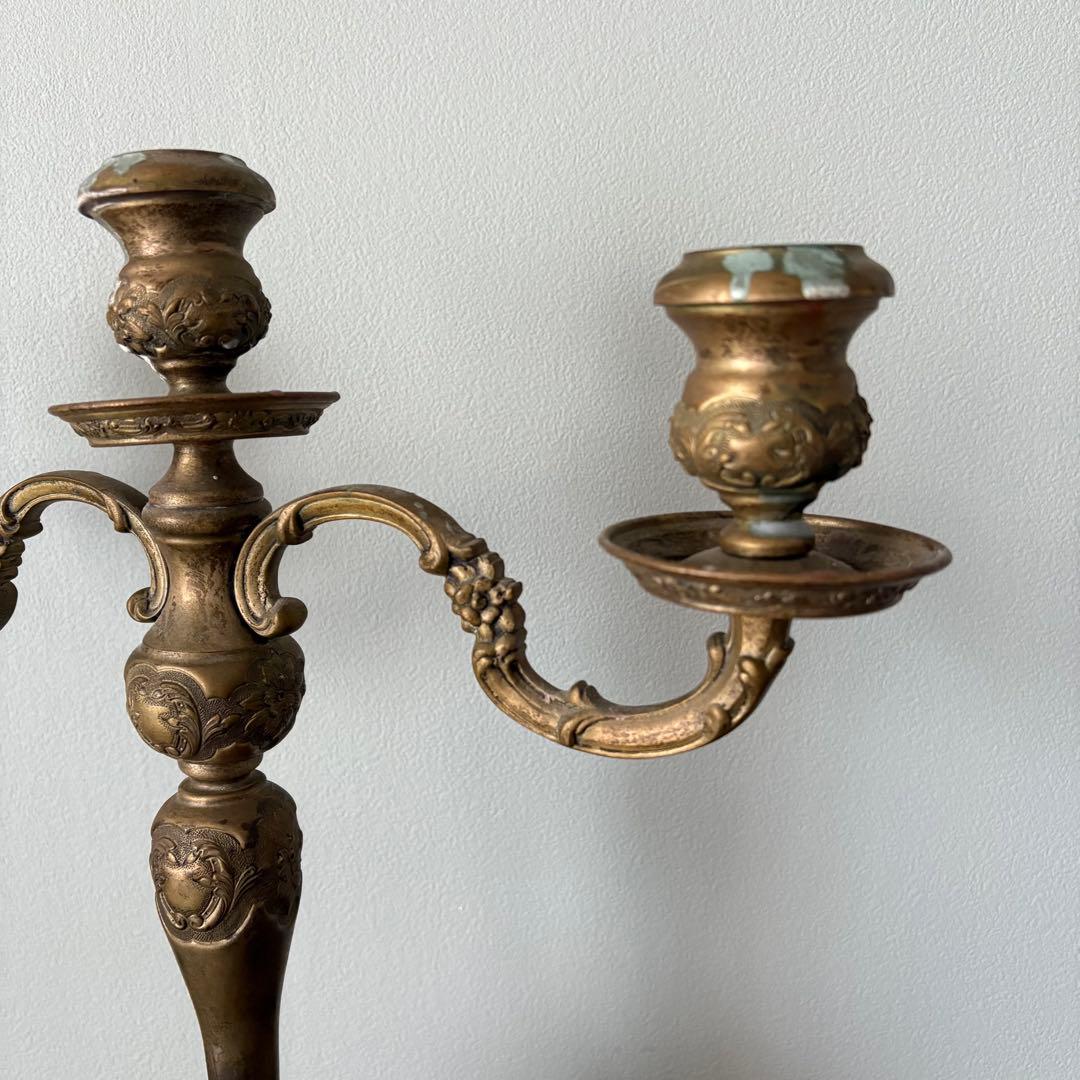 【アンティーク】真鍮製 3灯式 キャンドルスタンド / 燭台 店舗什器