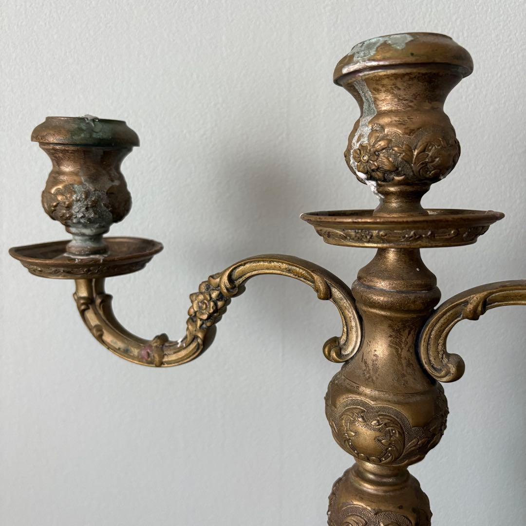 【アンティーク】真鍮製 3灯式 キャンドルスタンド / 燭台 店舗什器