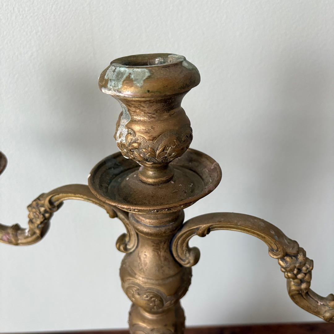 【アンティーク】真鍮製 3灯式 キャンドルスタンド / 燭台 店舗什器