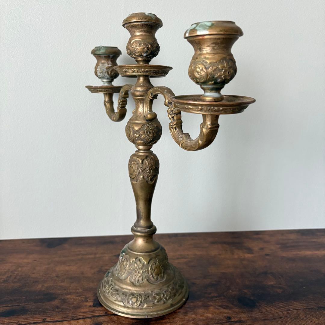 【アンティーク】真鍮製 3灯式 キャンドルスタンド / 燭台 店舗什器