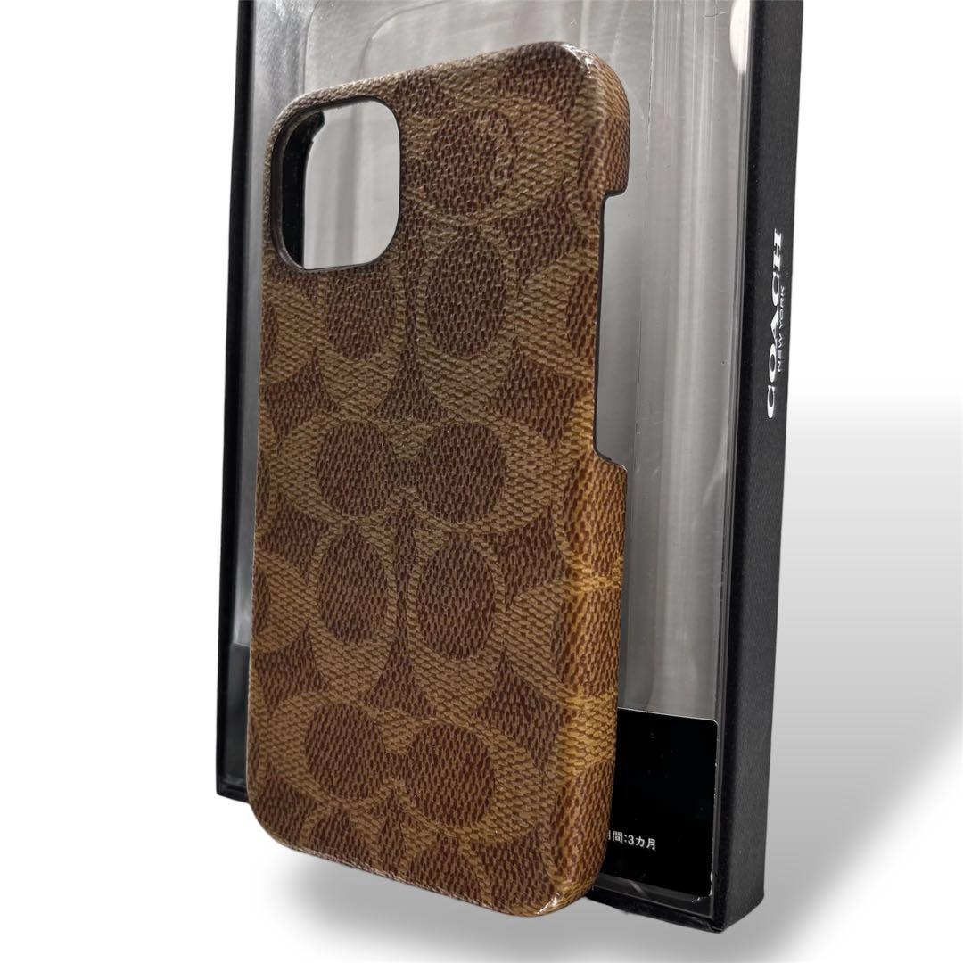 【良品】コーチ　iPhone13 スマホカバー　シグネチャー　ブラウン　男女兼用