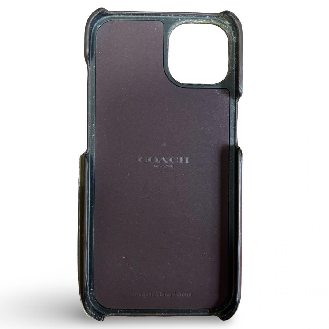 【良品】コーチ　iPhone13 スマホカバー　シグネチャー　ブラウン　男女兼用
