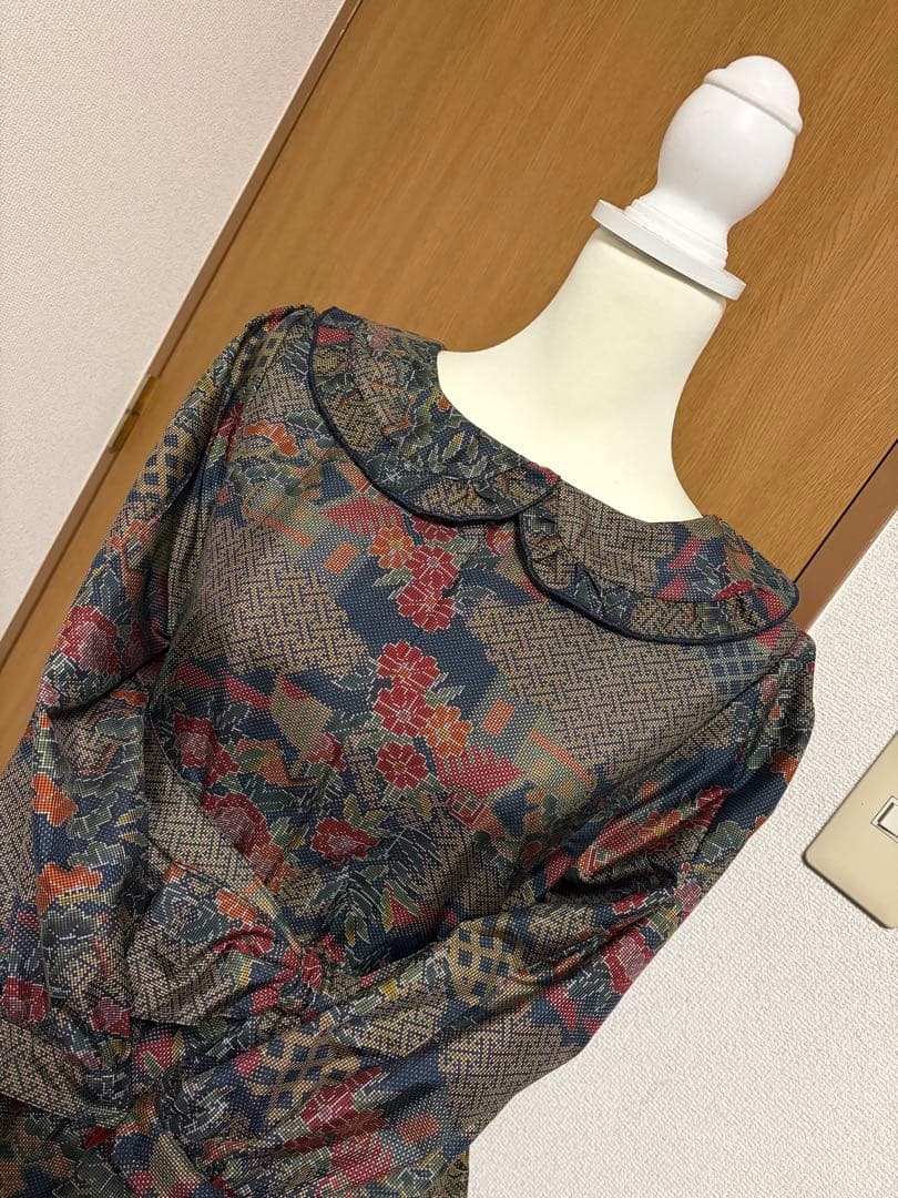 M*i様 着物リメイク♪ 大島紬　3段ティアード　ワンピース　MーL 総裏地付き