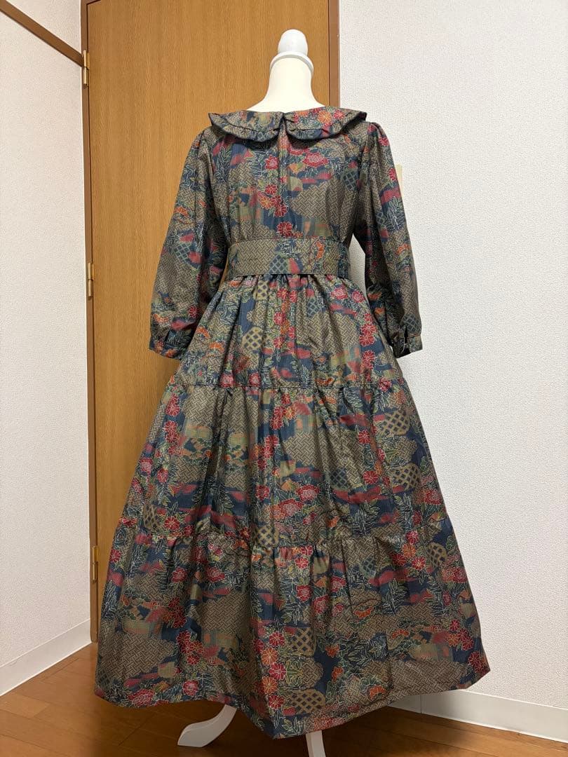 M*i様 着物リメイク♪ 大島紬　3段ティアード　ワンピース　MーL 総裏地付き