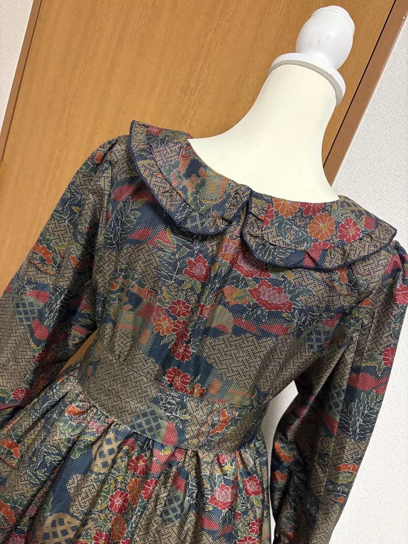 M*i様 着物リメイク♪ 大島紬　3段ティアード　ワンピース　MーL 総裏地付き