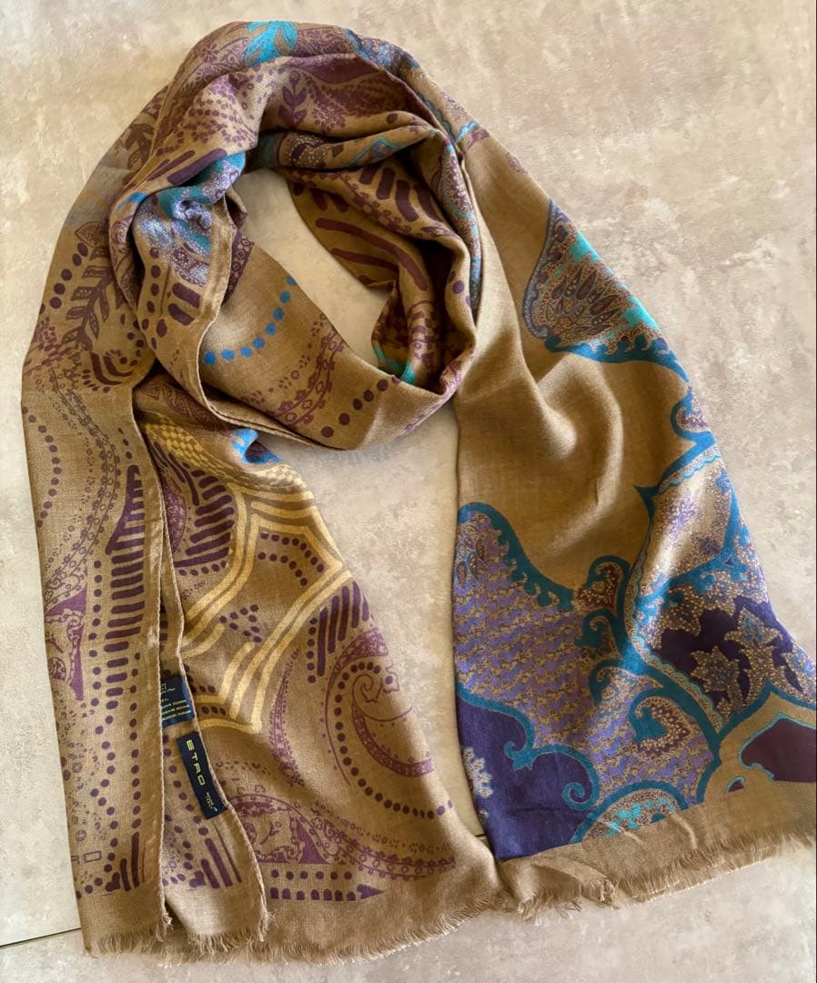 【美品】エトロ ETRO ペイズリー柄 カシミヤ混 大判ストール