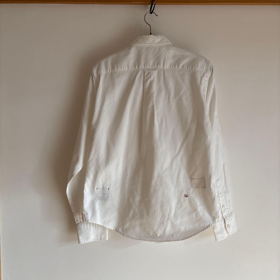 【美品】45R 薄オックスのプティローファーシャツ 丸襟 フリル 白 2