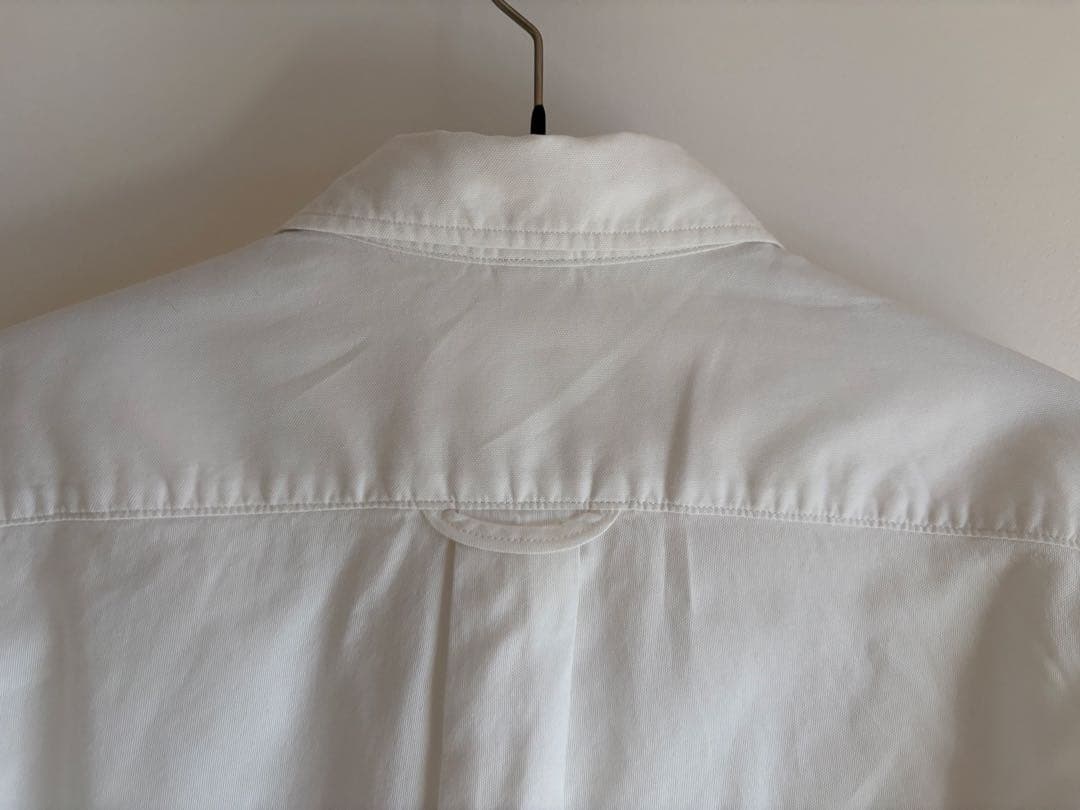 【美品】45R 薄オックスのプティローファーシャツ 丸襟 フリル 白 2
