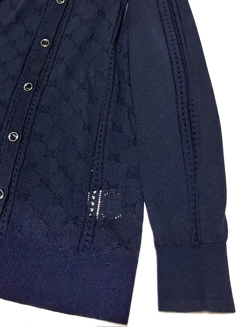 新品　ダックス　カーディガン　ニット　モノグラム柄　透かし編み　ロゴ