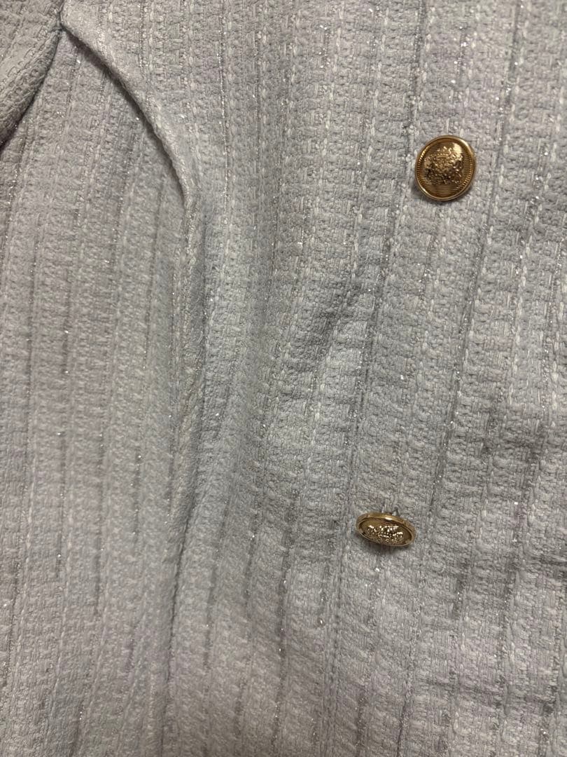 ローブドフルール高級袖ありフリルリボンフロントボタンツイードラメタイトミニドレス