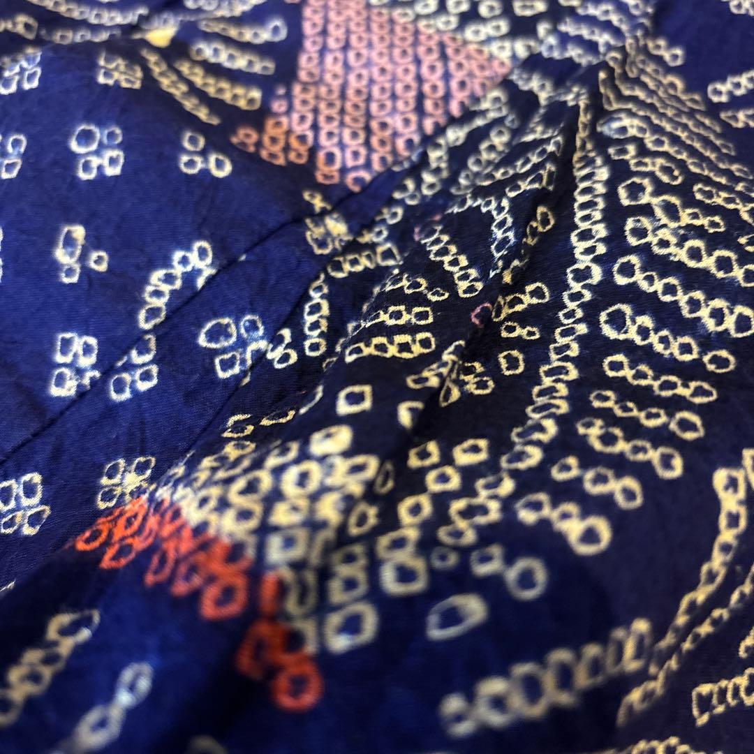 有松鳴海絞り浴衣 美品 手縫い 団扇 藍染