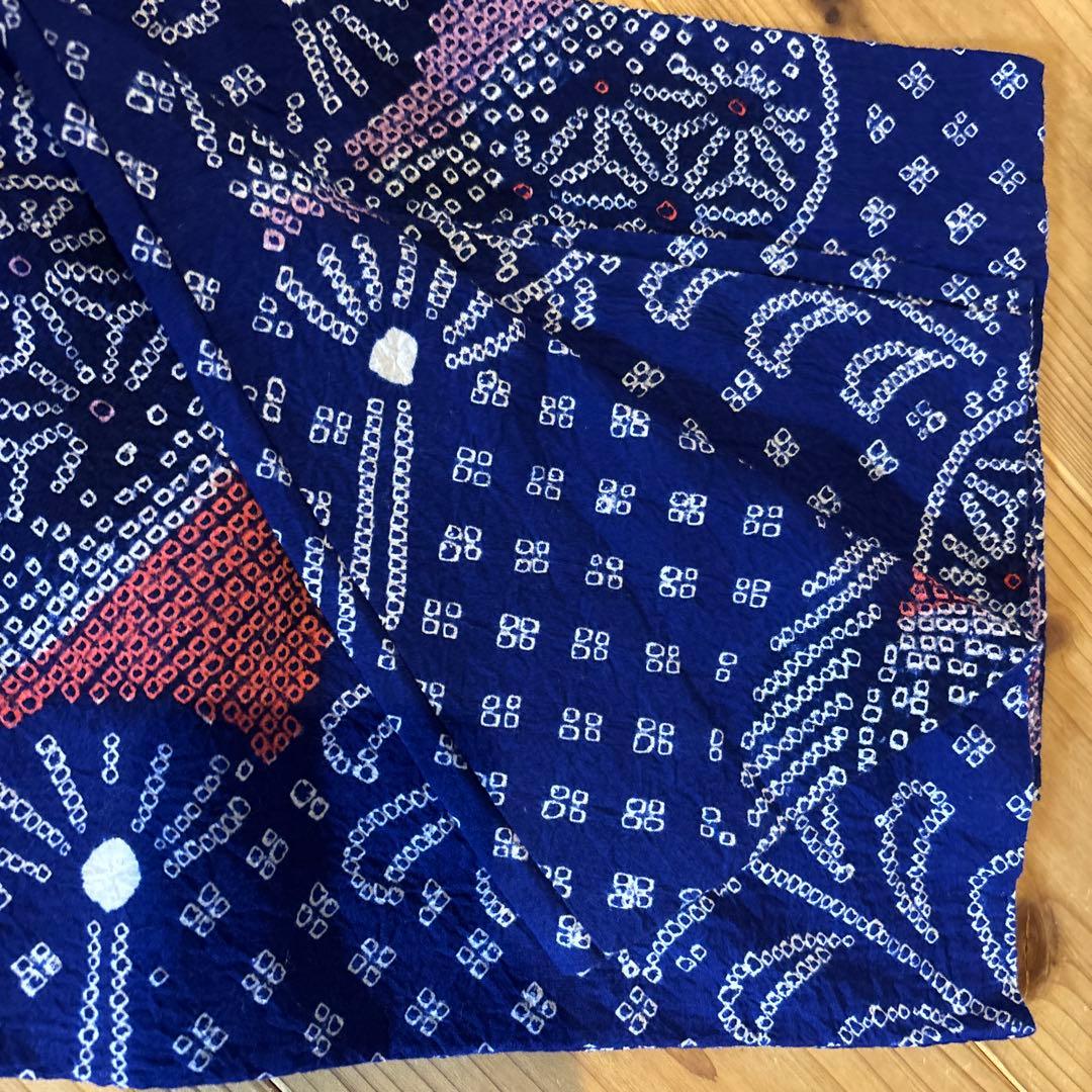 有松鳴海絞り浴衣 美品 手縫い 団扇 藍染