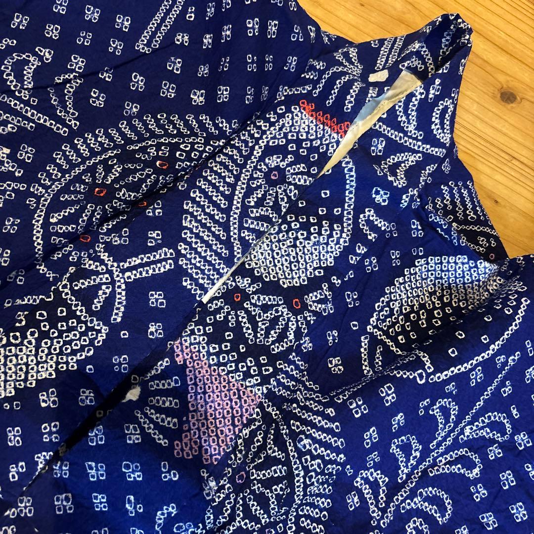 有松鳴海絞り浴衣 美品 手縫い 団扇 藍染