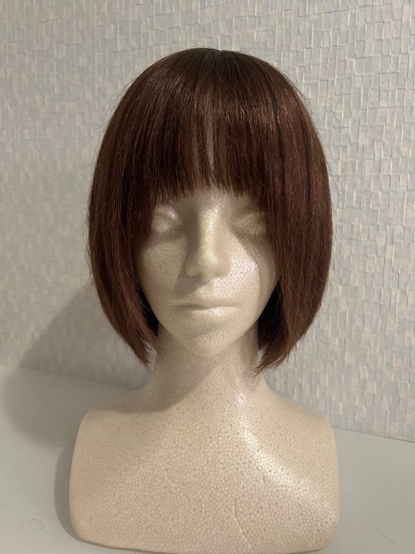 人毛100%ウィッグ ブラウン ボブスタイル　前髪あり