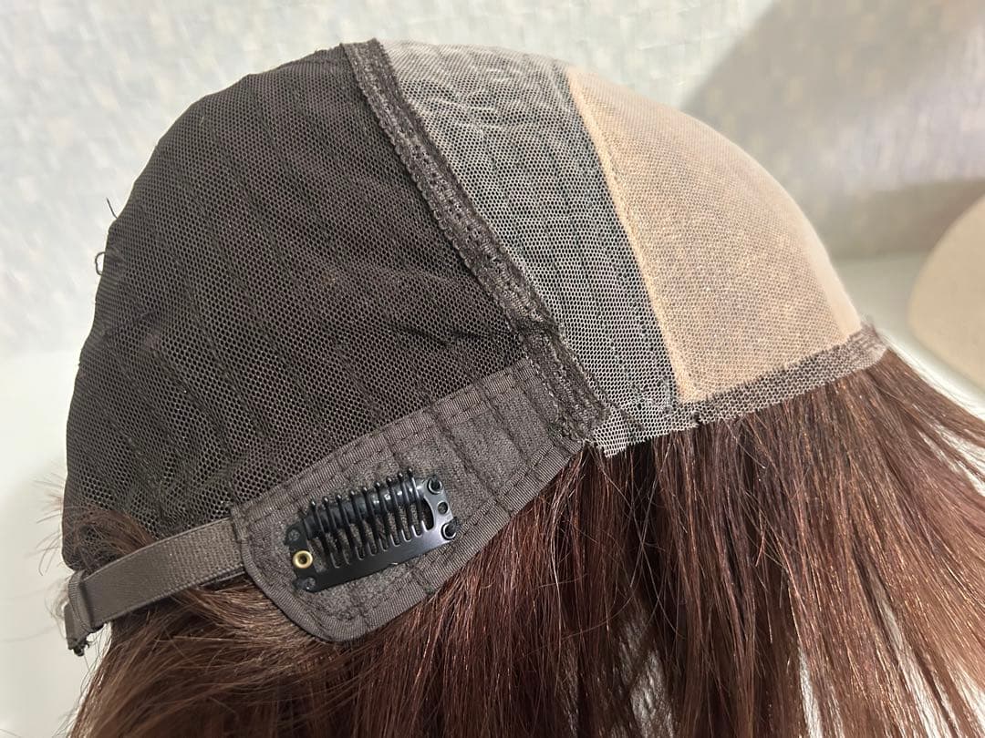 人毛100%ウィッグ ブラウン ボブスタイル　前髪あり