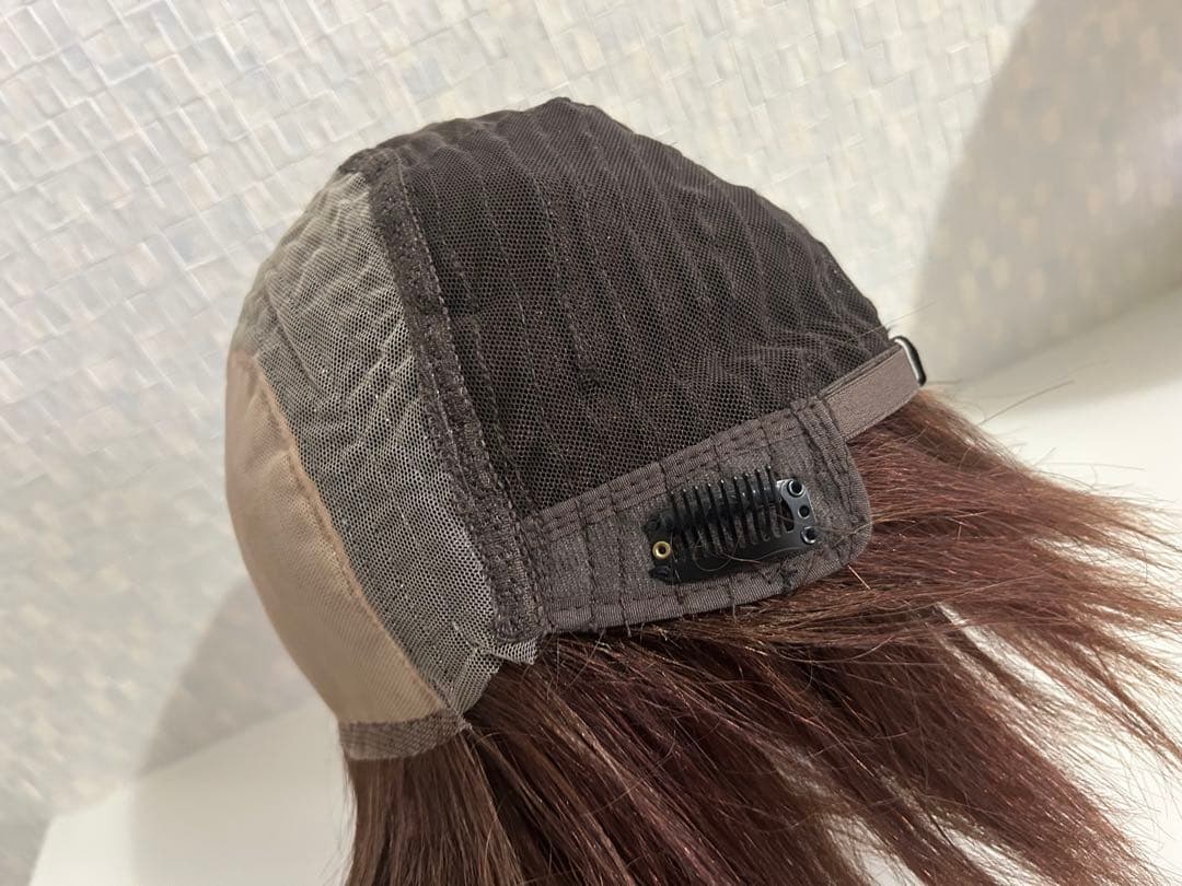 人毛100%ウィッグ ブラウン ボブスタイル　前髪あり