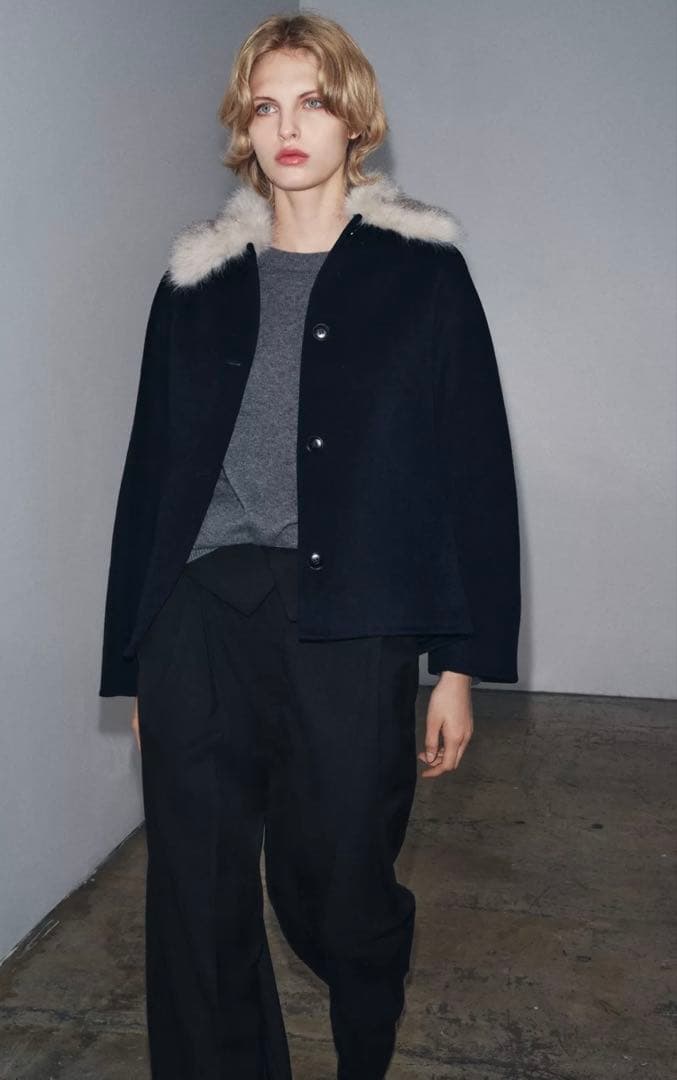 未使用【zara】フェイクファー襟ウールコート