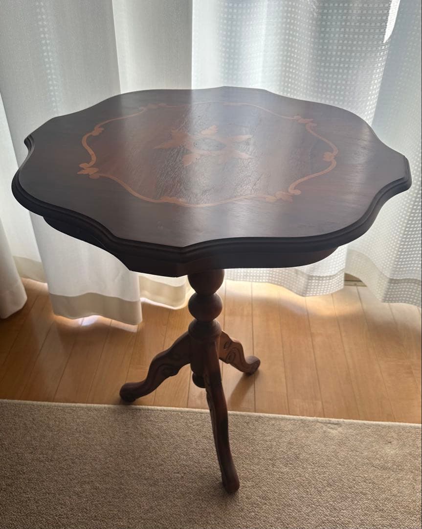 【送料込】コーヒーテーブル サイドテーブル 象嵌 アンティーク 猫脚