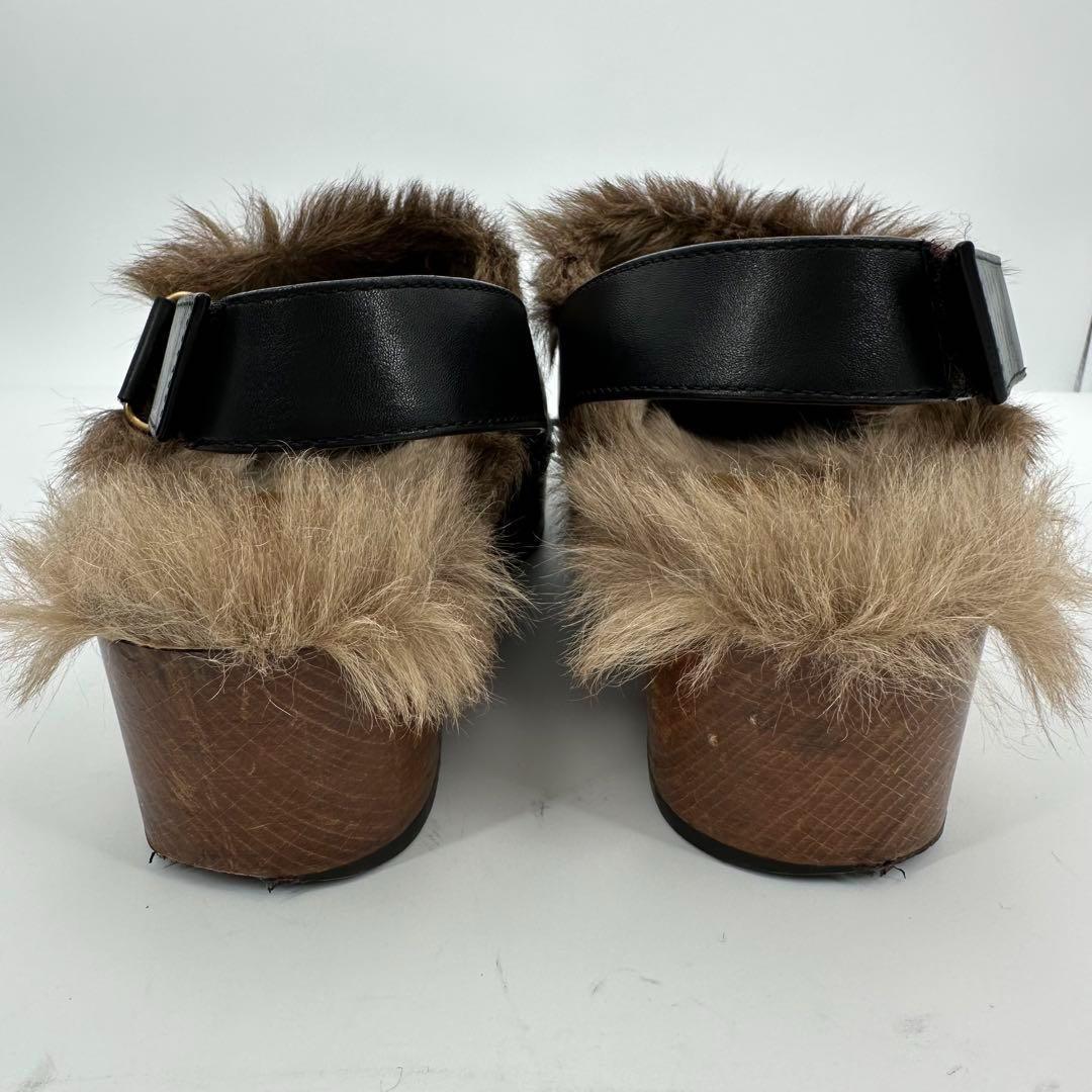 グッチ サボサンダル ファー 毛皮 レザー メンズ ヒール スタッズ ブラック黒