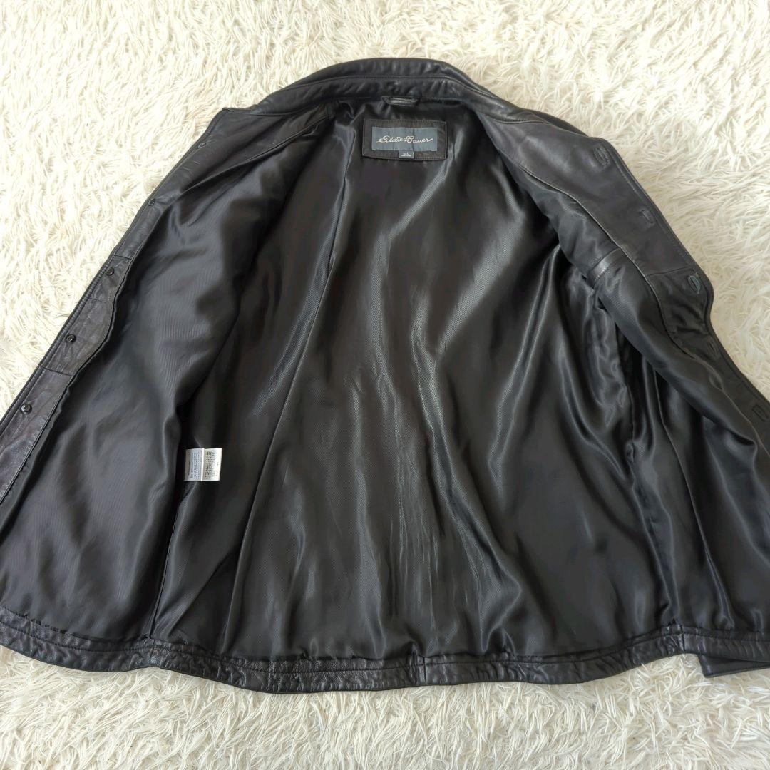 良品 エディーバウアー カバーオール ラムレザー シャツジャケット 黒 L