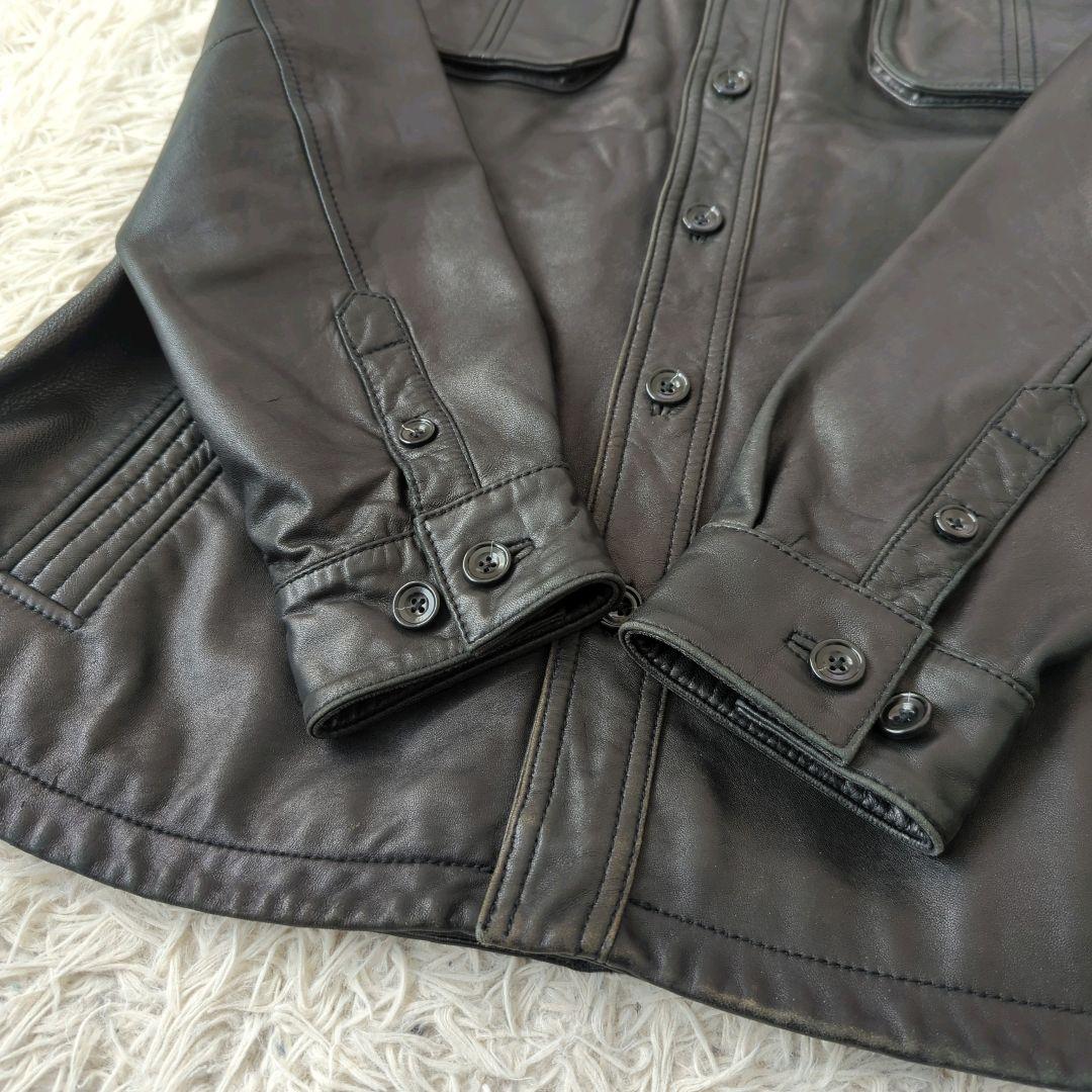 良品 エディーバウアー カバーオール ラムレザー シャツジャケット 黒 L