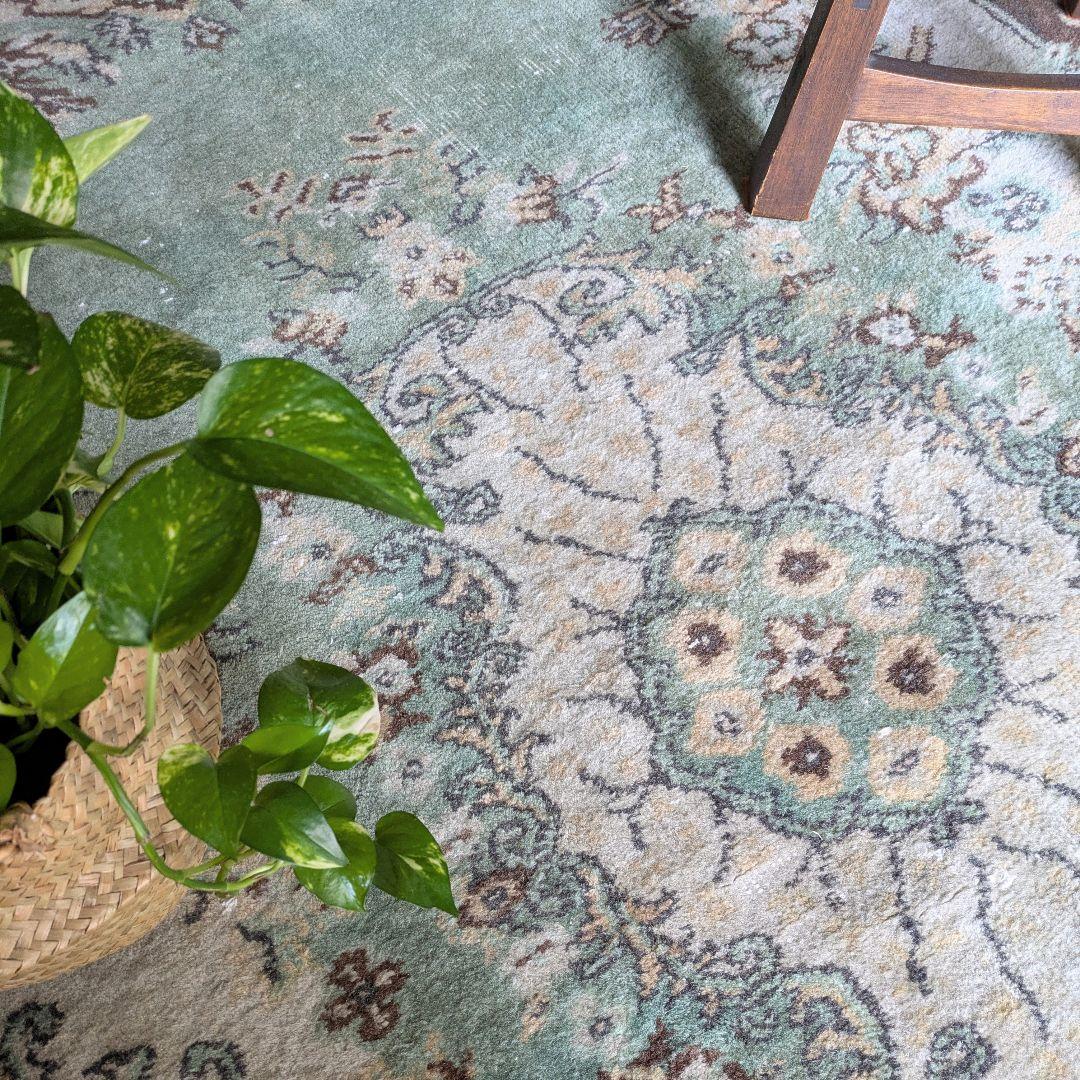 116×219 メダリオングリーン　トルコヴィンテージラグ