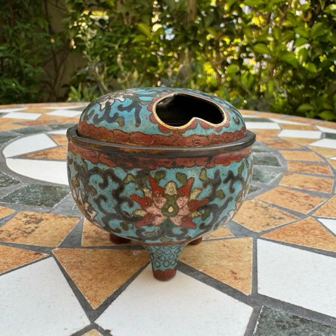 中国美術　景泰藍　七宝　香炉　唐物　骨董　共箱