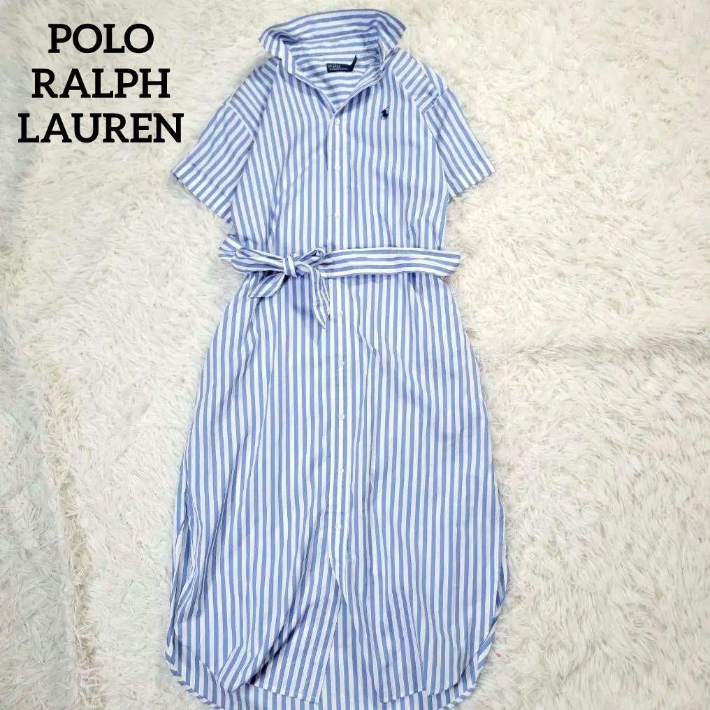 完売品・美品☆ラルフローレン　ストライプ　シャツワンピース　ウエストリボン　半袖