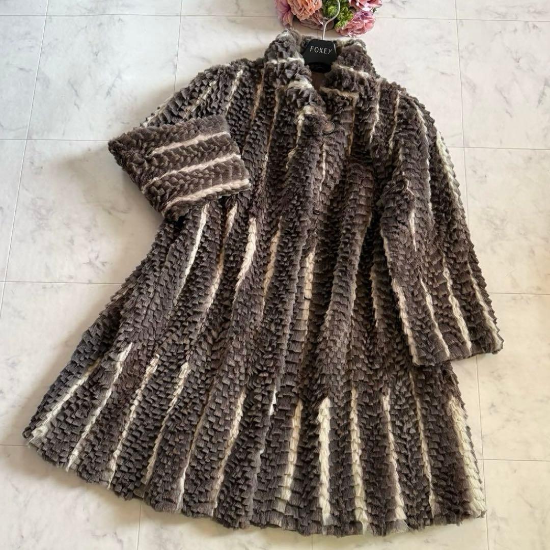 希少デザイン/着丈86 エンバ リスシェアード ファーコート フレア 毛皮 軽量