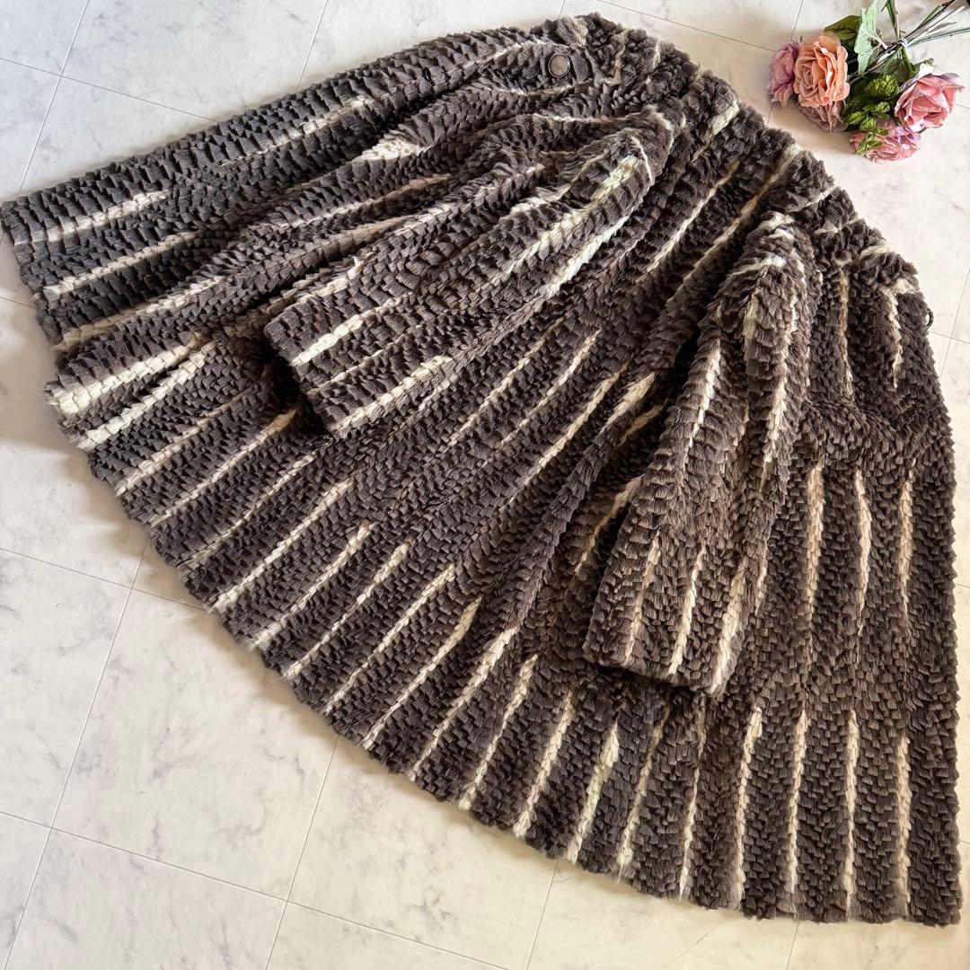 希少デザイン/着丈86 エンバ リスシェアード ファーコート フレア 毛皮 軽量