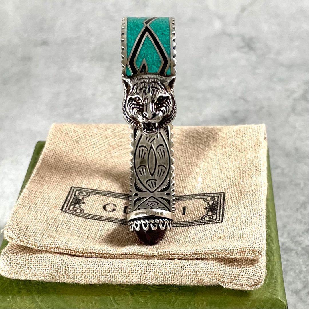 未使用・箱付き　グッチ　キャットヘッド　バングル　シルバーリング 925 石付き