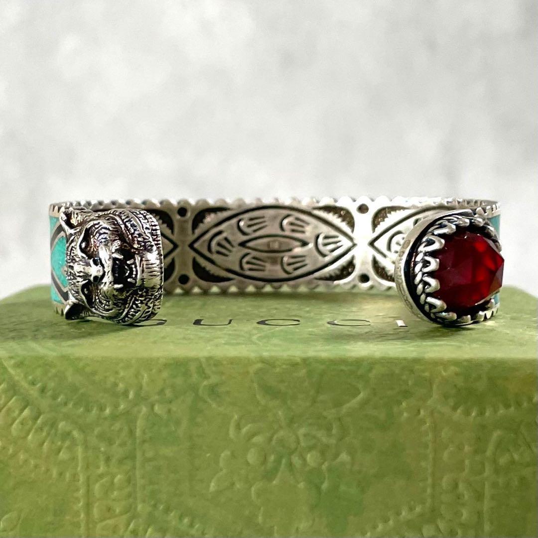 未使用・箱付き　グッチ　キャットヘッド　バングル　シルバーリング 925 石付き