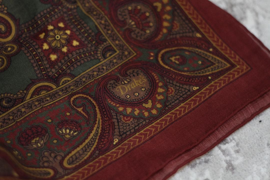 【美品/イタリア製】Drake's ウール シルク 大判 スカーフ ペイズリー