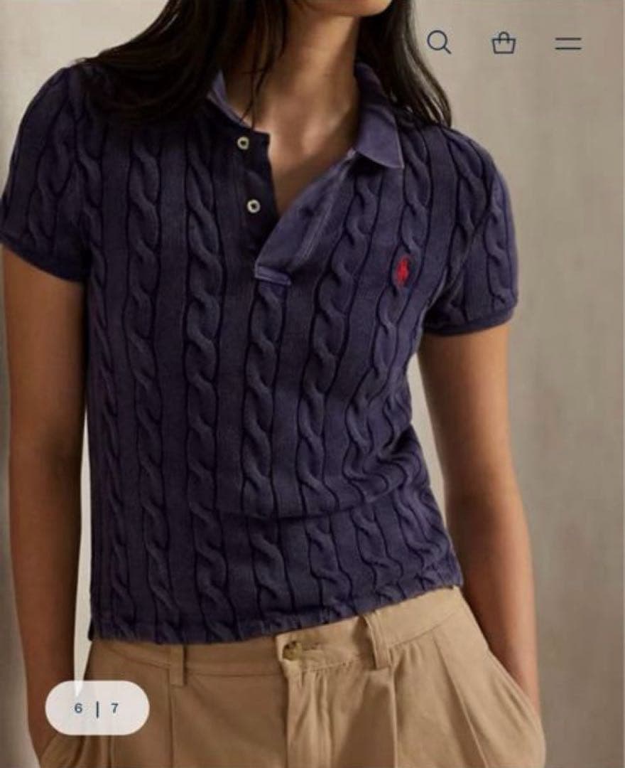 美品　ポロラルフローレン　ケーブルニット ポロシャツ　XS ネイビー　洗濯