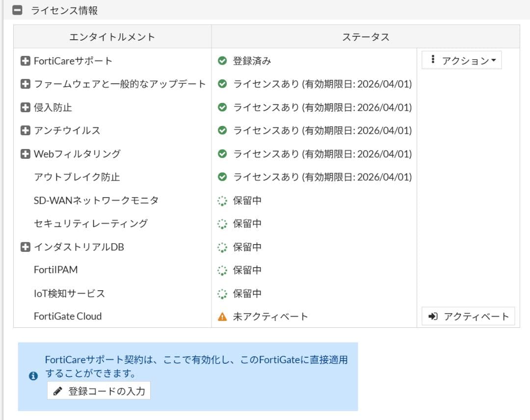 ルーター・ネットワーク機器 lic 2026/04/01 Fortinet FortiGate 40F