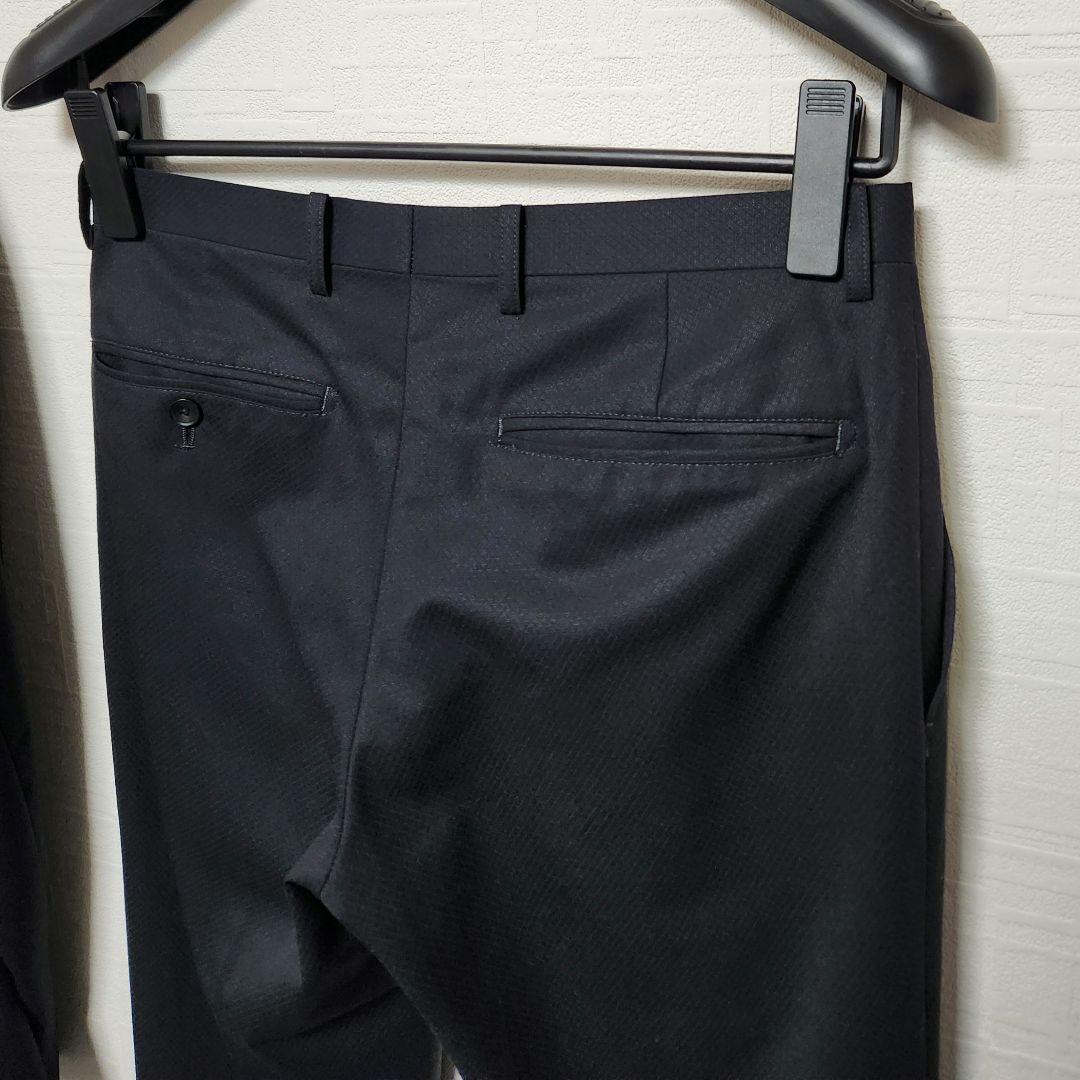 テットオム　メンズ　スーツ　スリーピース　紺　シャドーチェック　ストレッチ　細身