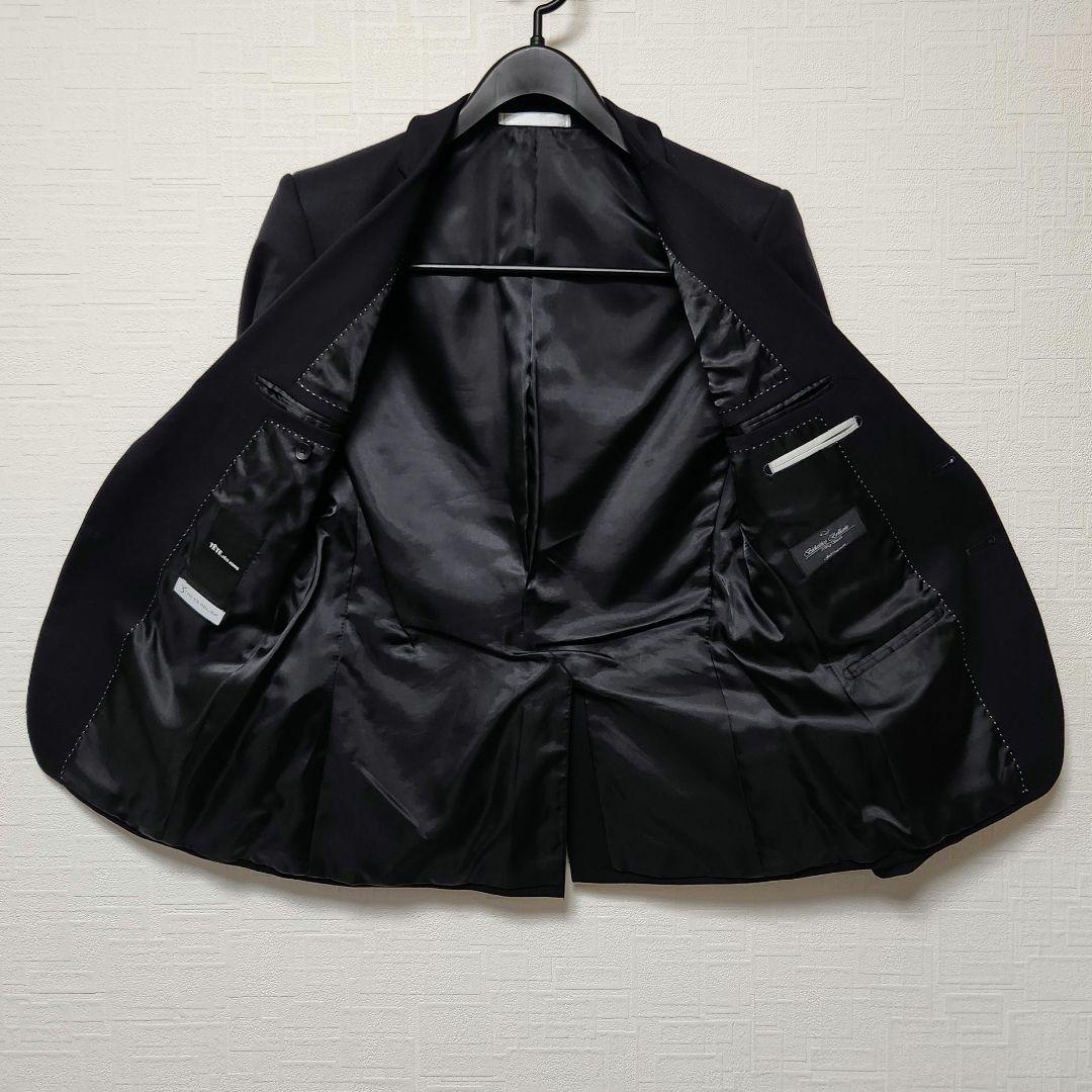 テットオム　メンズ　スーツ　スリーピース　紺　シャドーチェック　ストレッチ　細身