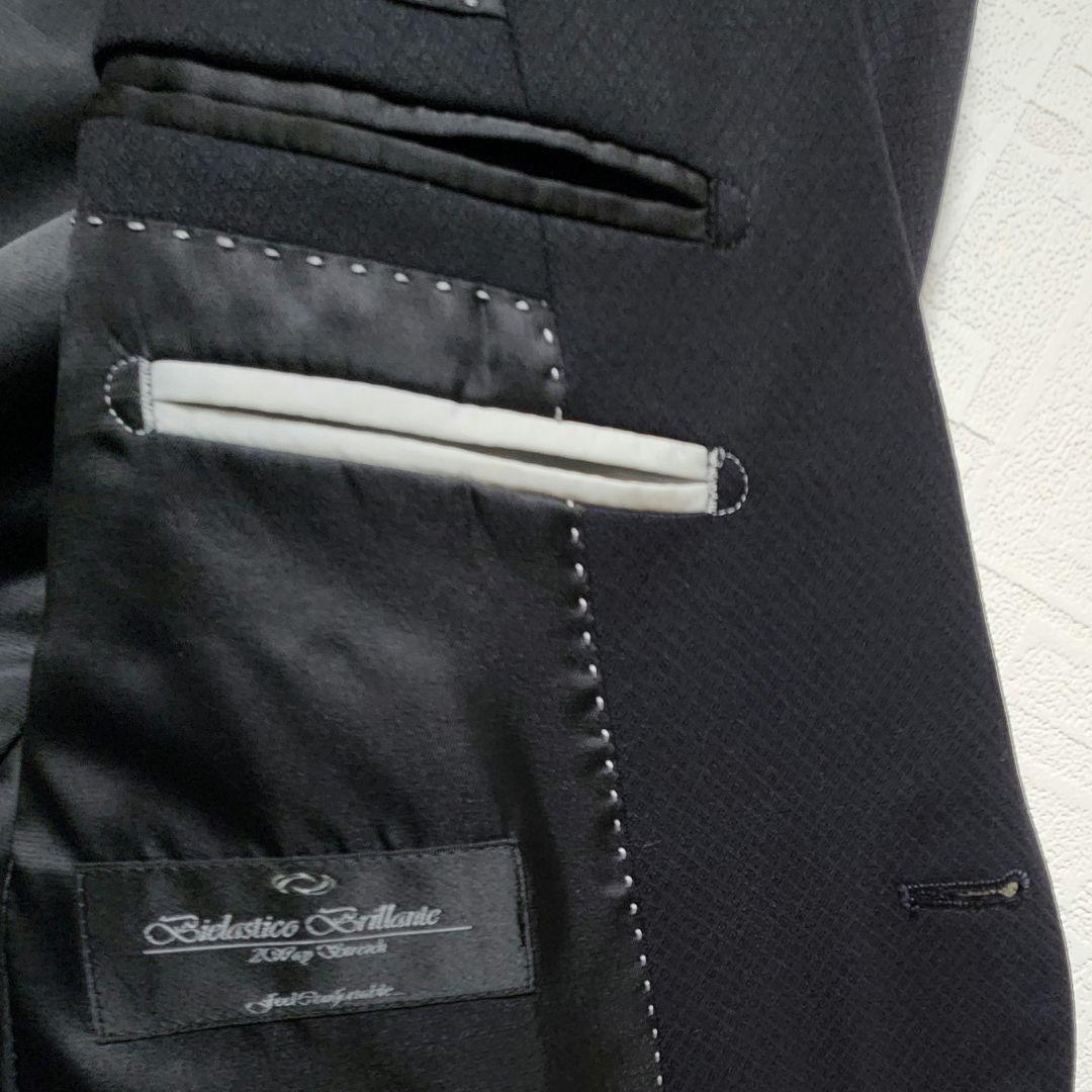 テットオム　メンズ　スーツ　スリーピース　紺　シャドーチェック　ストレッチ　細身