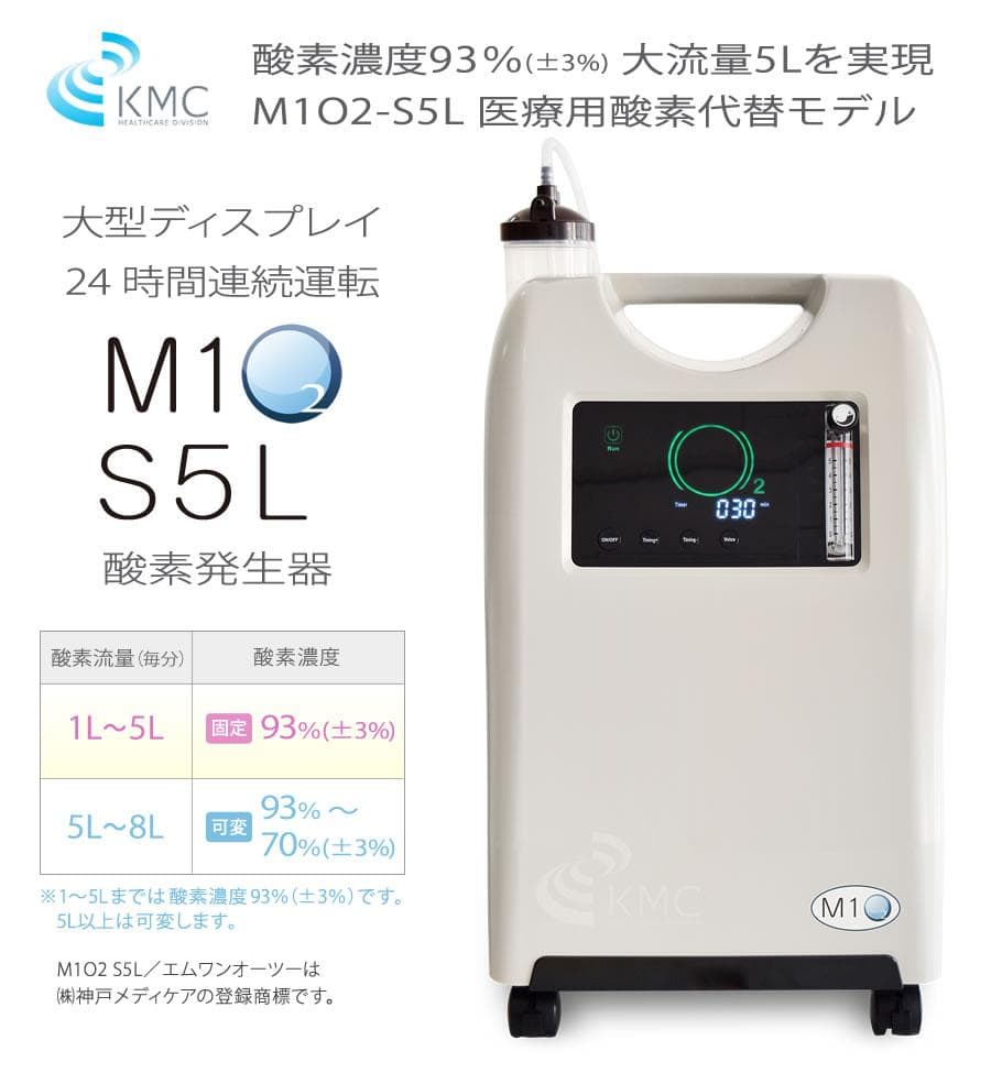 酸素発生器 酸素濃縮器 M1O2-S5L 【日本製】【酸素濃度最大93％】