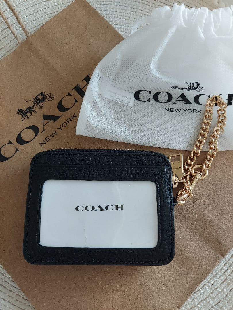 COACH カードケース ブラック チェーン付 コーチ 小銭入れ