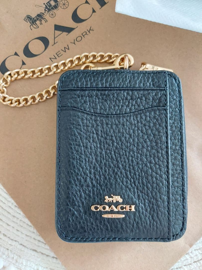 COACH カードケース ブラック チェーン付 コーチ 小銭入れ
