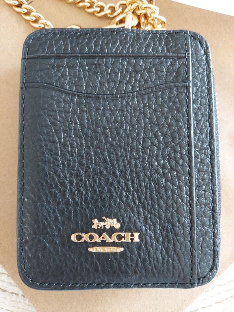 COACH カードケース ブラック チェーン付 コーチ 小銭入れ
