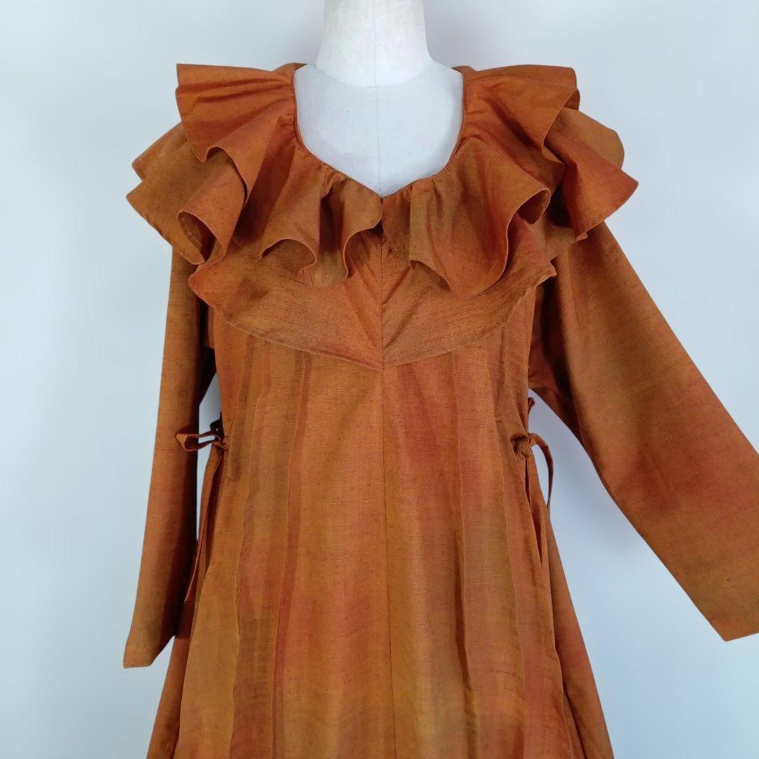 310　手染め大輔　着物リメイク　紬　ワンピース　Ｌ〜フリーサイズ