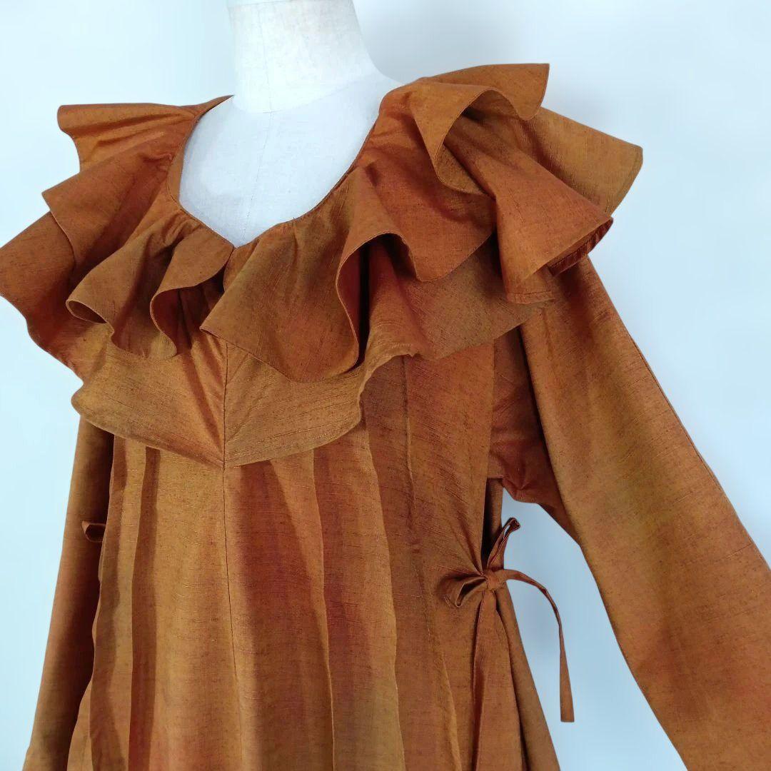 310　手染め大輔　着物リメイク　紬　ワンピース　Ｌ〜フリーサイズ