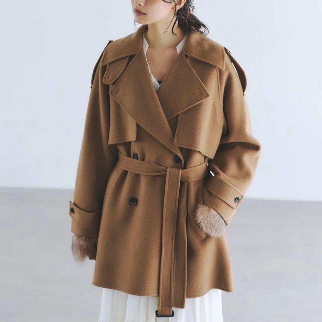 anuans アニュアンス　リバーウールミドルトレンチコート　キャメル