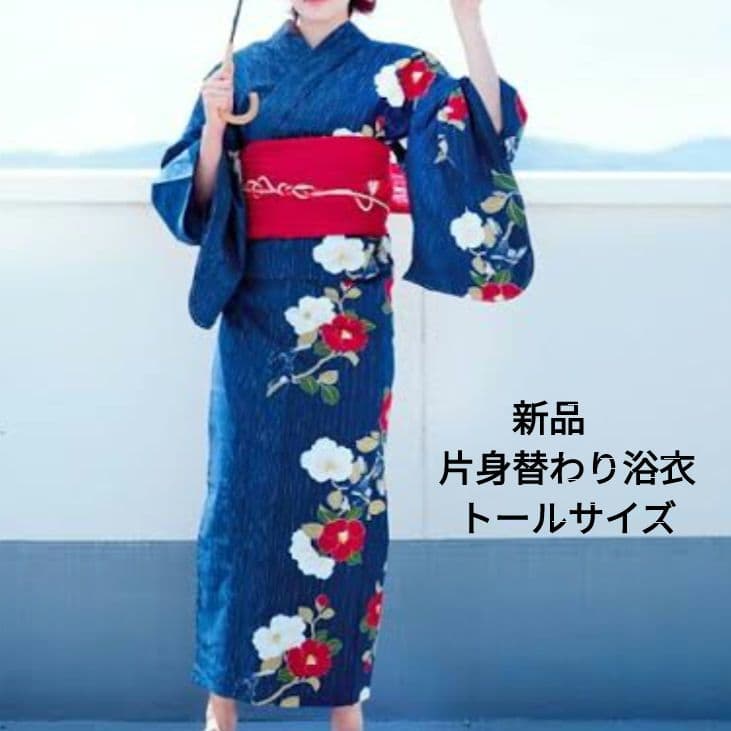 【新品未使用】浴衣　単衣　片身替わり　絵羽風　洗える着物　ＴＬ　裄69