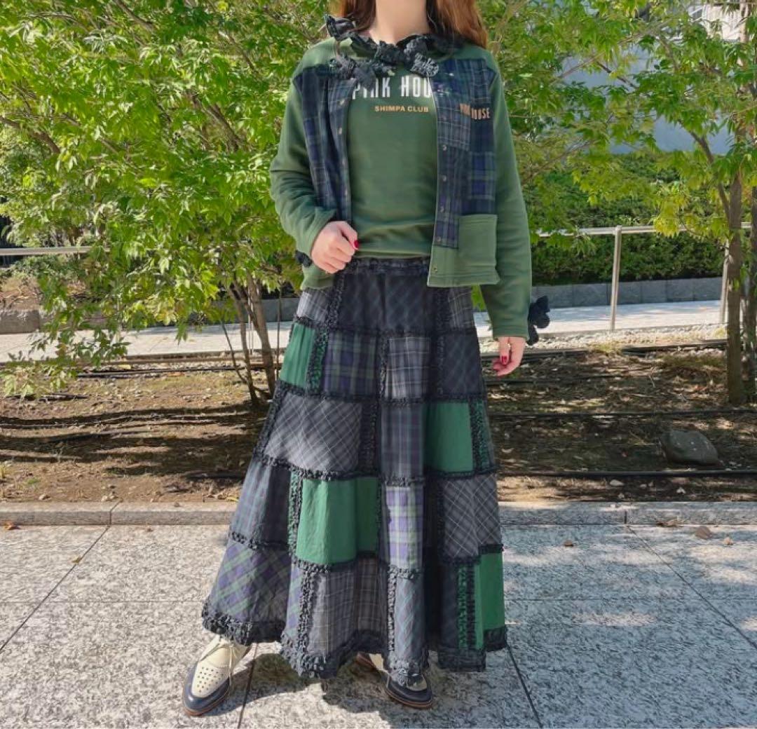 PINK HOUSE チェック柄パッチワークカーディガン