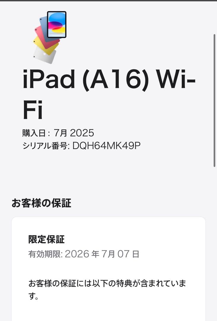 【新品同様】iPad 第11世代 Wi-Fiモデル 128GB イエロー A16
