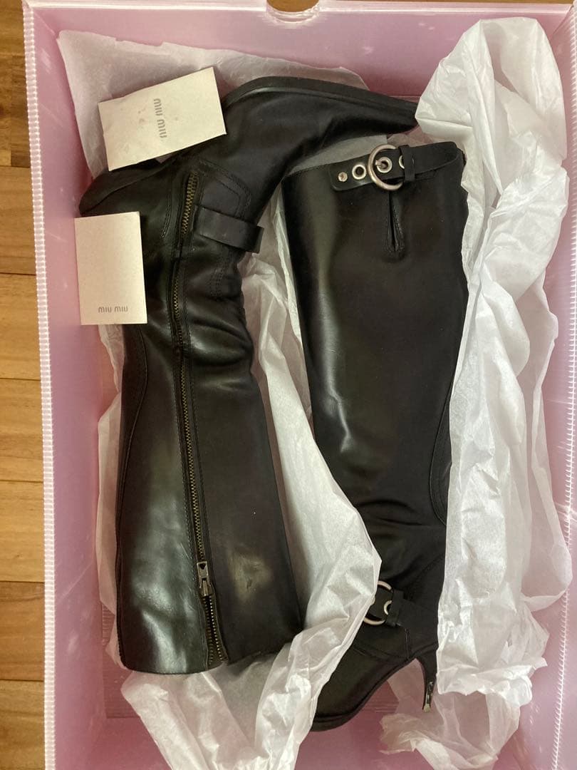 MIUMIUブラックレザー ロングブーツ 38.5